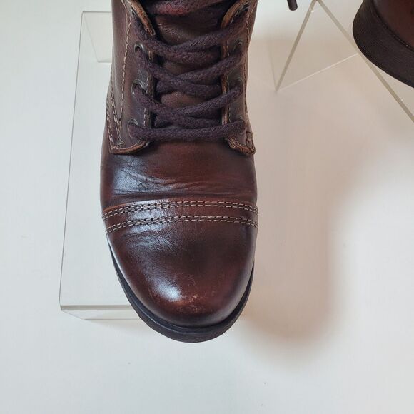 Steve Madden Women’s Boots Size 7.5 Brown Leather Troopa Combat Lace-Up Side Zip - Picture 4 of 13